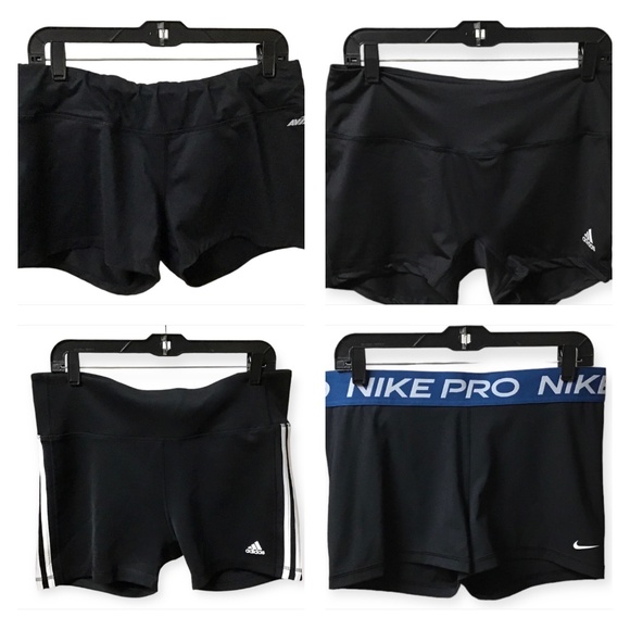 Lot of 4 Black Spandex Athletic Shorts Niki Pro Adidas Avia Size XL
